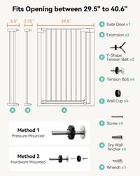 COMOMY Extra Magas Biztonsági Ajtórács 91,5 cm - Fúrás Nélkül Szerelhető Gyerek és Kisállat Védőrács Lépcsőhöz, 75-103 cm Széles, Automata Zár  7