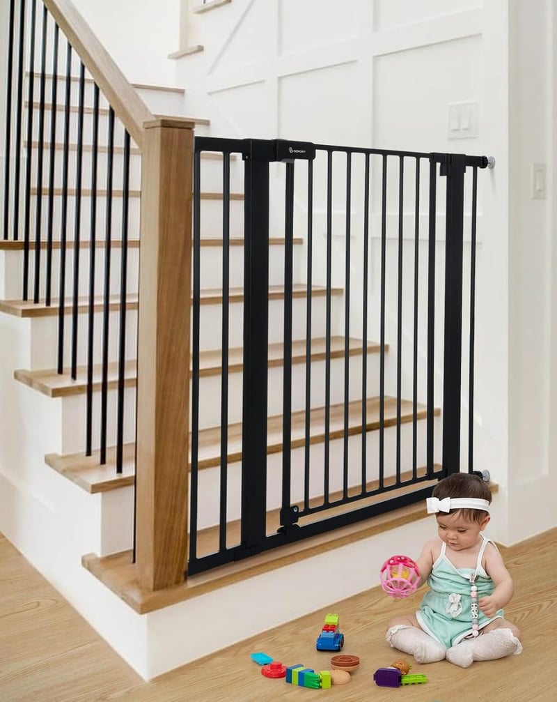 COMOMY Extra Magas Biztonsági Ajtórács 91,5 cm - Fúrás Nélkül Szerelhető Gyerek és Kisállat Védőrács Lépcsőhöz, 75-103 cm Széles, Automata Zár 