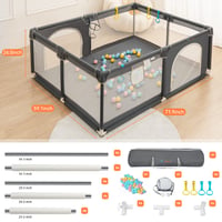 COMOMY Babajátszókeret és gyerek járóka 71 x 59 extra nagy, teljes hálós, csúszásgátló rács, sötétszürke, beltéri és kültéri 6