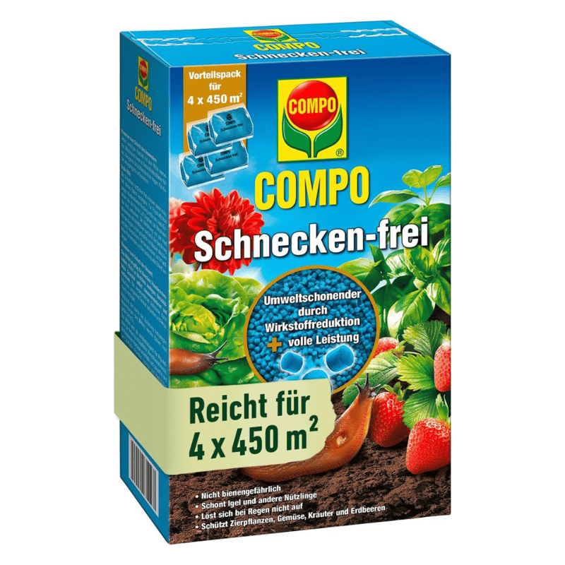 Compo Schnecken-frei Granule împotriva melcilor 4 x 225 g, pachet pentru grădină, protecție eficientă împotriva melcilor