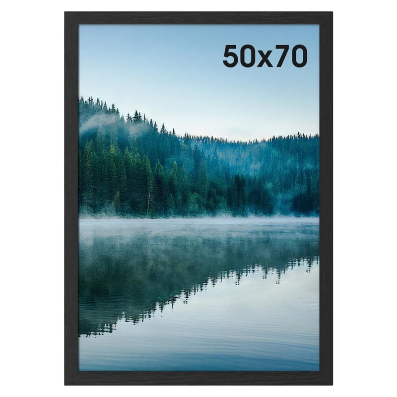 COMPOLICY Ramă foto 50x70 cm, cadru din lemn negru, pentru perete sau de pus pe masă, ramă pentru postere, fotografii și tablouri