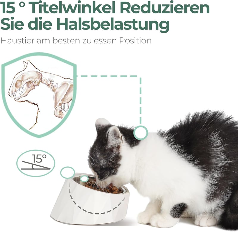 ComSaf 15° Dönthető Tápláló Tál Kutyáknak Macskáknak 120ml Emelt Etetőtál Fehér
