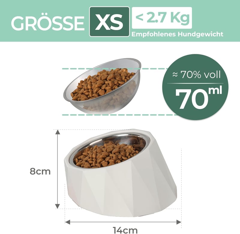 ComSaf 15° Dönthető Tápláló Tál Kutyáknak Macskáknak 120ml Emelt Etetőtál Fehér