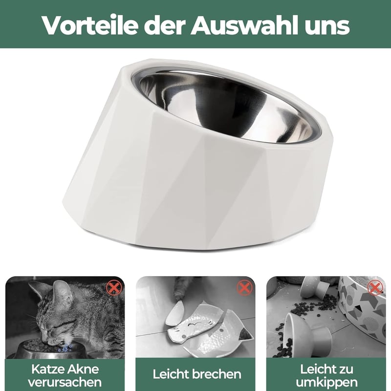 ComSaf 15° Dönthető Tápláló Tál Kutyáknak Macskáknak 120ml Emelt Etetőtál Fehér