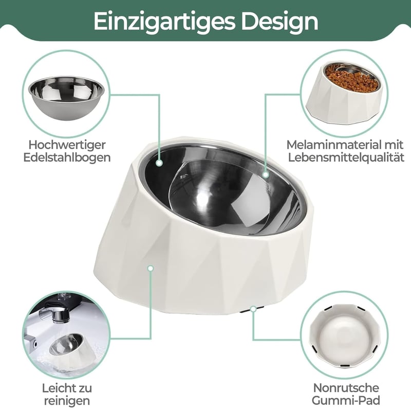ComSaf 15° Dönthető Tápláló Tál Kutyáknak Macskáknak 120ml Emelt Etetőtál Fehér