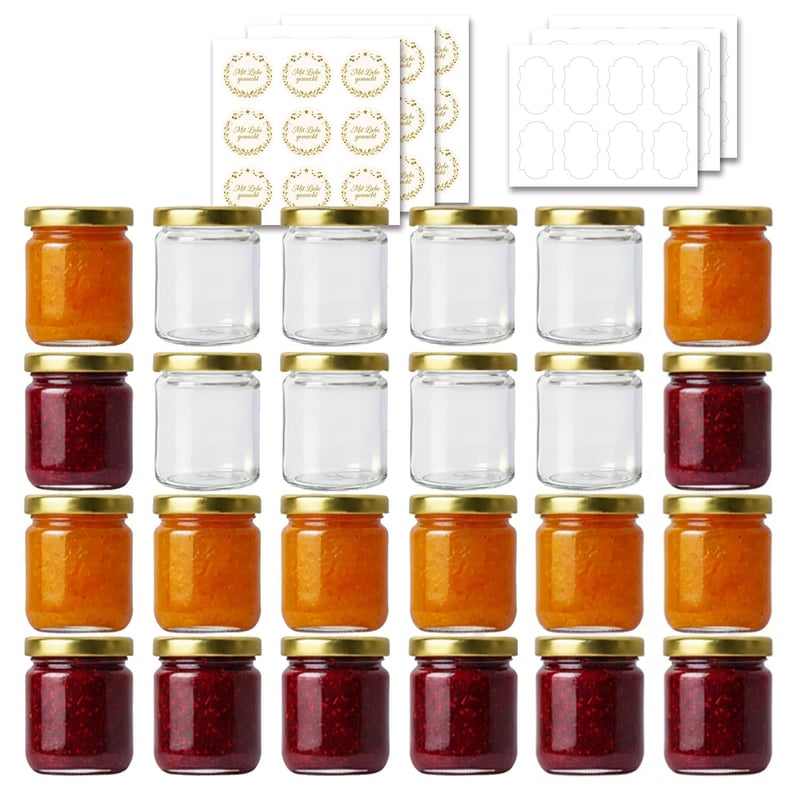 Set de 24 Borcane Mici pentru Gem ComSaf cu Capac Auriu, 120 ml, Închidere Etanșă