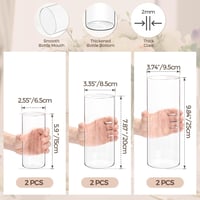 ComSaf Üveg Váza Szett - 6 db Átlátszó Hengeres Váza Különböző Méretekben - Virágokhoz, Gyertyákhoz, Esküvői Dekorációhoz 2
