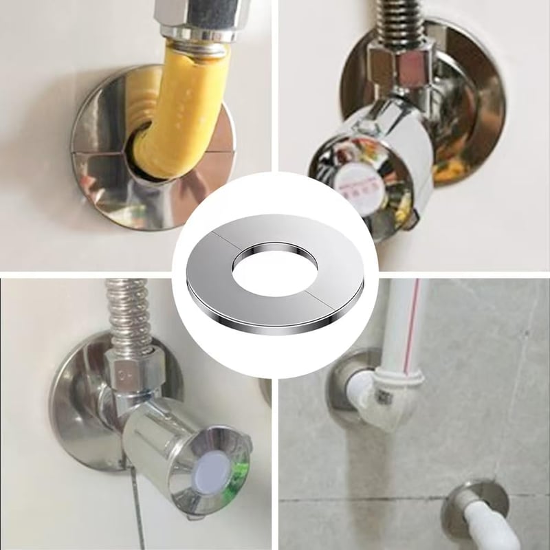 Comvastars Öntapadós Rozsdamentes Acél Rozetta Takaró Csapokhoz - 4 db Dekoratív Csőtakaró Gyűrű, 28/65 mm, Kerek, Ezüst