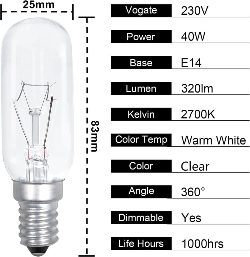 Comyan E14 40W Páraelszívó Izzó 320lm T25 Meleg Fehér 2700K 4db