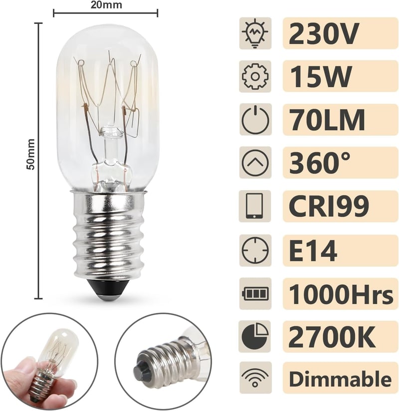 Comyan E14 T20 Hűtőszekrény Izzó 15W 2700K Meleg Fehér 2db