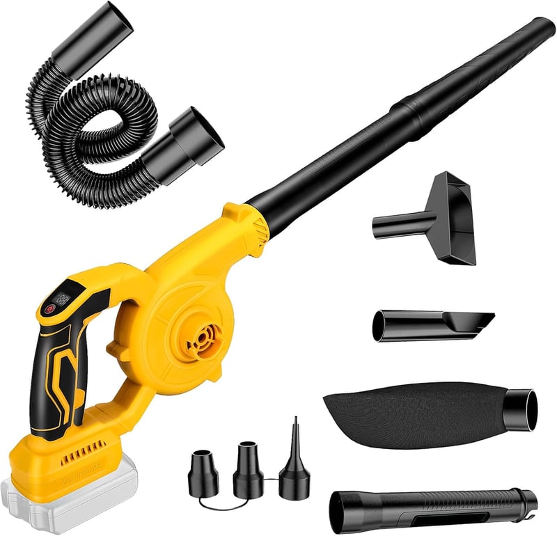 ConBlom akkus lombfújó és lombszívó kézi DeWalt 20V 18V, kefe nélküli motor, 3 sebesség, sárga-fekete, akkumulátor nélkül