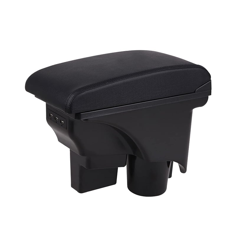 ConBlom naslon za ruku za Golf 6 Mk6 / Jetta Mk5 / Vento – s 3 USB priključka, crni šavovi