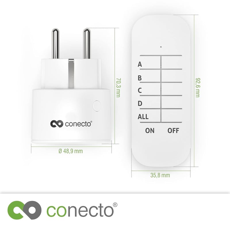 conecto Vezeték nélküli aljzat szett - 2300W, távirányító, kompakt fehér
