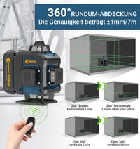 Conentool 16 vonalas zöld keresztsugár lézer szintező, önbeálló 360 fokos, forgatható, 30 óráig, 2x4500 mAh akkumulátor 4