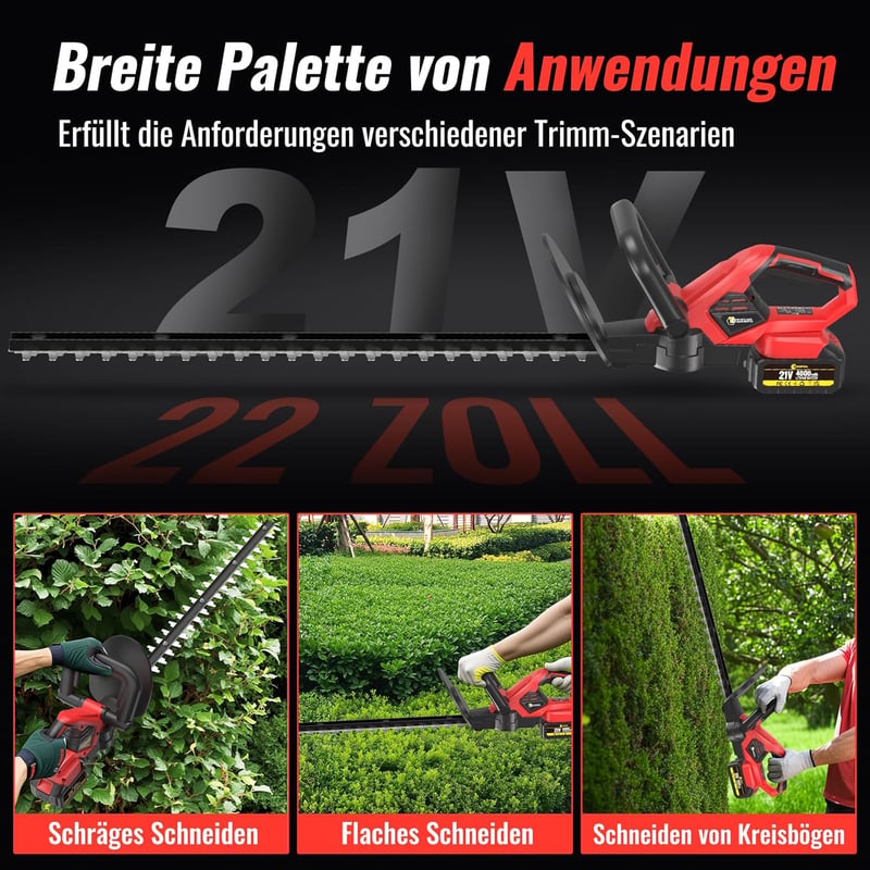 Conentool 21V Akkumulátoros Sövényvágó 55cm Pengével, 4000mAh Töltővel