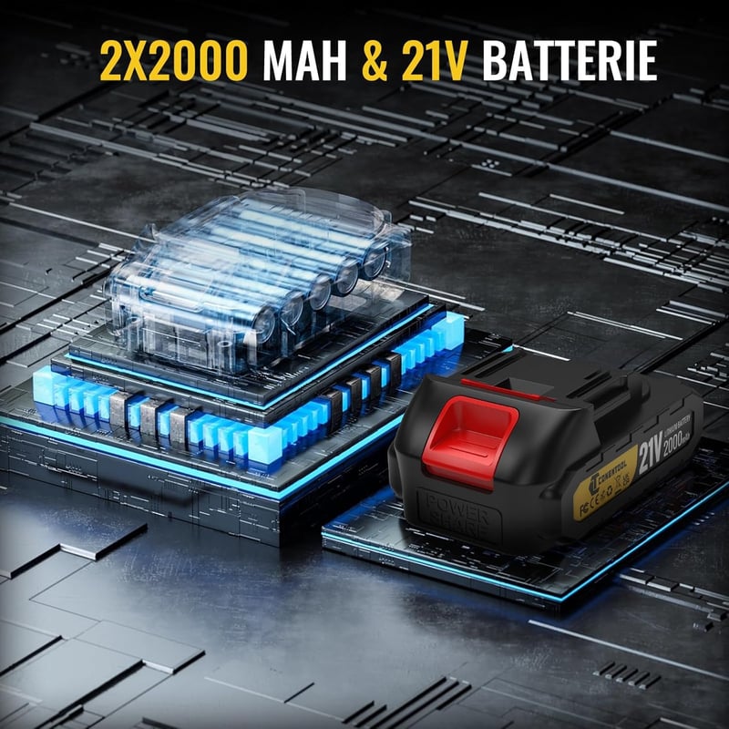 CONENTOOL 600W akkumulátoros fűnyíró 2x2000mAh, 21V szegélynyíró 4 vágófejjel, 8500 rpm kefe