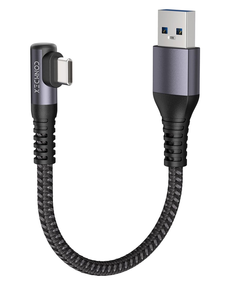 USB-A – USB-C kábel CONMDEX, 90°-ový, USB 3.1 Gen2, 10 Gbit/s, QC3.0 – 50 cm