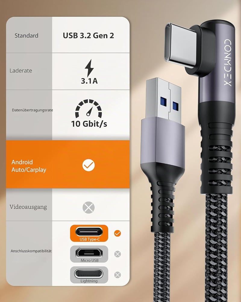 CONMDEX USB-C kábel 20cm 2db szögletes 10Gbps gyorstöltés iPhone Samsung