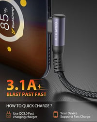 CONMDEX 10Gbps USB-C töltőkábel 30cm 3.1A QC3.0 iPhone Samsung Galaxy 5