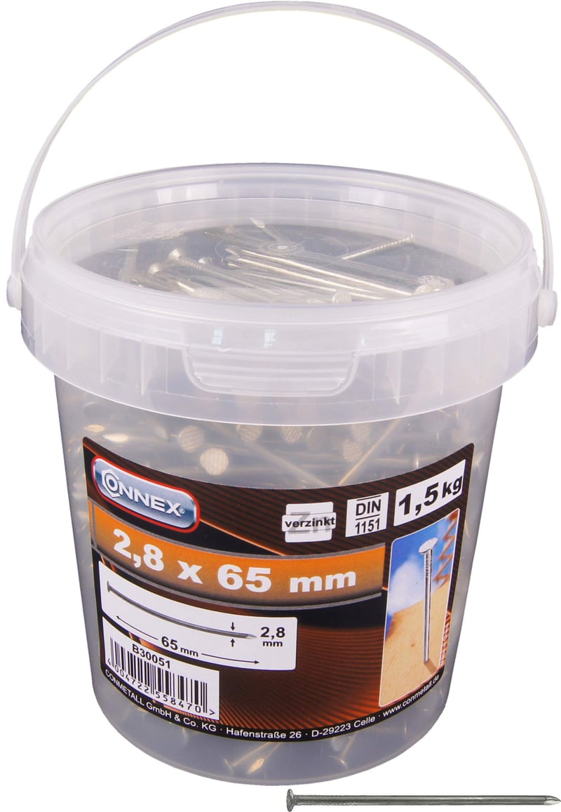 Connex B30051 pozinkovaný drôtený klinec vo vedierku - 2,8x65 mm - 1500 g