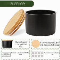 CONNOO matt fekete üveg gyertyatartó bambusz fedéllel - 120 ml - 15 db 2