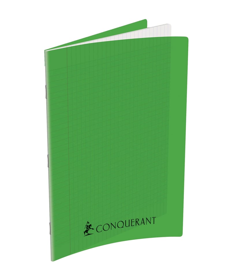 Caiet Conquérant Seyès A4, pătrățele mari, 192 pagini, capsat, copertă din polipropilenă, verde