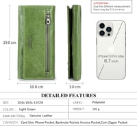 Portofel tip clutch mic din piele naturală CONTACTS cu fermoar, pentru carduri, monede și telefon, verde 4