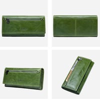 Portofel tip clutch mic din piele naturală CONTACTS cu fermoar, pentru carduri, monede și telefon, verde 7