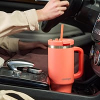 Pahar termoizolant Contigo 1200 ml cu mâner și pai, culoarea coral, bidon de apă cu izolație în vid, fără BPA, menține băuturile reci timp de 29 de ore 7