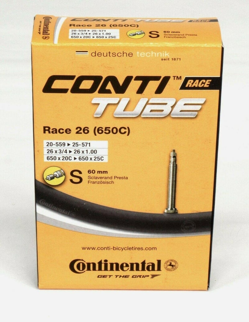 Cameră de bicicletă Continental Race 26 cu valvă SV 60 mm, dimensiune 18/25-559/571, negru