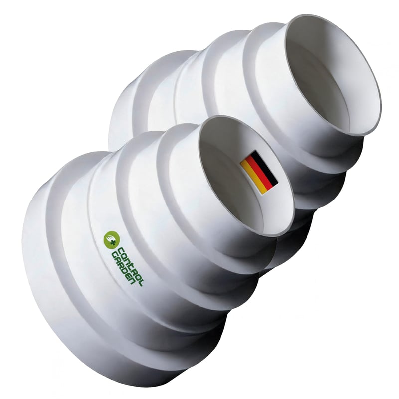Control Garden 2 ks univerzálna redukcia pre ventilačné systémy, biela, priemer Ø 80 100 120 125 150 mm, potrubná spojka pre vzduchotechnické rozvody