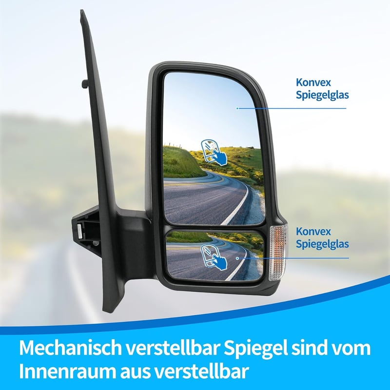 Convitex Jobb oldali tükör Mercedes Sprinter 907 2018-tól rövid karral kézi állítható domború tükörüveg indexszel A9108100400