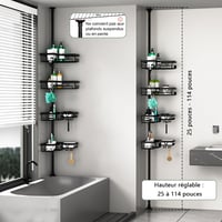 Cooeco Telescopic fúrás nélküli zuhanypolc 4 rekesszel, fekete színben, kosaras fürdőszoba polcrendszer 6
