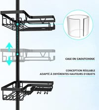 Cooeco Telescopic fúrás nélküli zuhanypolc 4 rekesszel, fekete színben, kosaras fürdőszoba polcrendszer 2
