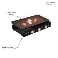 Grătar Plancha cu Gaz pentru Exterior Cook'in Garden, 3 Arzătoare, 10 Persoane, Placă de Oțel Emailat, Strat Antiaderent, Tavă de Grăsime Detașabilă, pentru Terasă și 4