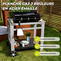Grătar Plancha cu Gaz pentru Exterior Cook'in Garden, 3 Arzătoare, 10 Persoane, Placă de Oțel Emailat, Strat Antiaderent, Tavă de Grăsime Detașabilă, pentru Terasă și 5
