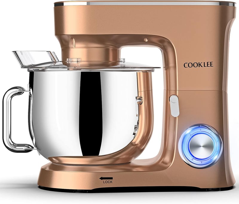 COOKLEE Elektromos Robotgép 3-in-1 Konyhai Mixer 8L 1500W 10 Fokozat Dagasztó Habverő Champagne Színű