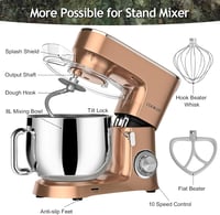 COOKLEE Elektromos Robotgép 3-in-1 Konyhai Mixer 8L 1500W 10 Fokozat Dagasztó Habverő Champagne Színű 3
