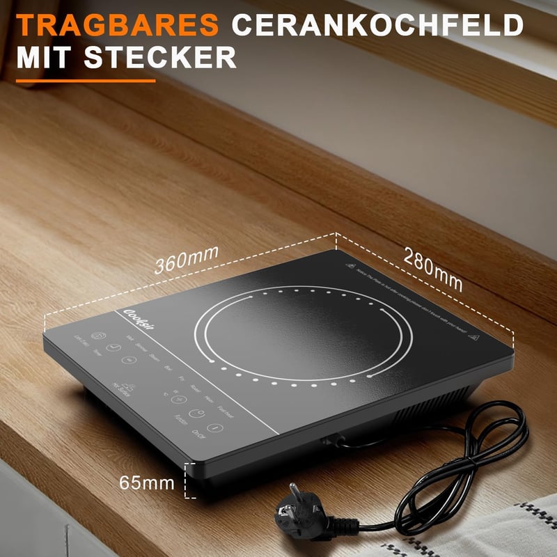 Cooksir 2000W Üvegkerámia Főzőlap Hordozható Infravörös Elektromos Tűzhely