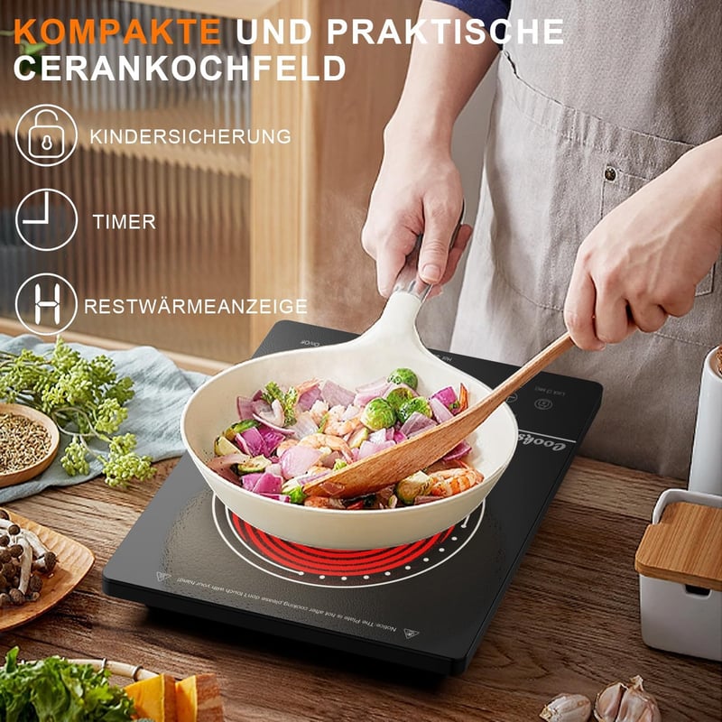 Cooksir 2000W Üvegkerámia Főzőlap Hordozható Infravörös Elektromos Tűzhely