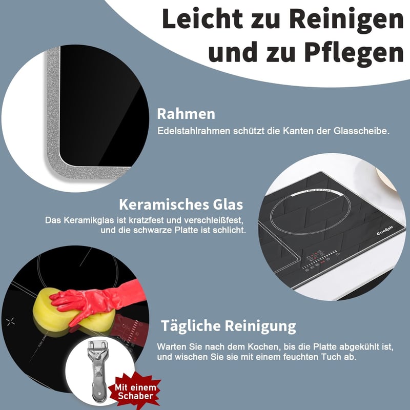 Cooksir 60 cm beépíthető indukciós főzőlap 3 zónás 6800W Flex Zone grillezéshez - 60CM | 3 Platten | B36806-F1