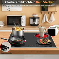 Cooksir 60 cm-es beépíthető üvegkerámia főzőlap 4 égővel, 6000W, rozsdamentes acél 3