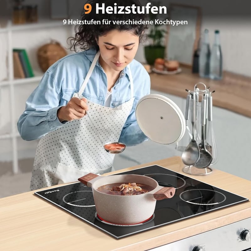 Cooksir 60 cm-es beépíthető üvegkerámia főzőlap 4 égővel, 6000W, rozsdamentes acél