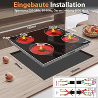 Cooksir 60 cm-es beépíthető üvegkerámia főzőlap 4 égővel, 6000W, rozsdamentes acél 6