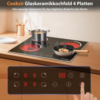 Cooksir 60 cm-es beépíthető üvegkerámia főzőlap 4 égővel, 6000W, rozsdamentes acél 2
