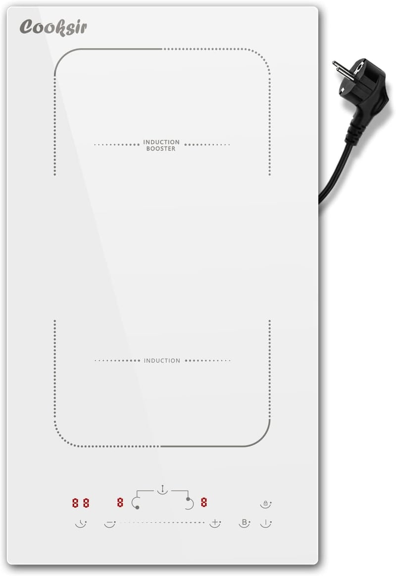 Cooksir Beépíthető Indukciós Főzőlap 2 Égővel, Fehér Kerámia, 3500W, 29cm