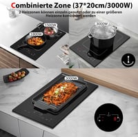 Cooksir Indukciós Főzőlap 2 Zónával - 3500W Teljesítmény, 29cm Beépíthető, Flexibilis Kombinált Zóna, Érintőgombos Vezérlés, Biztonsági Zár 6