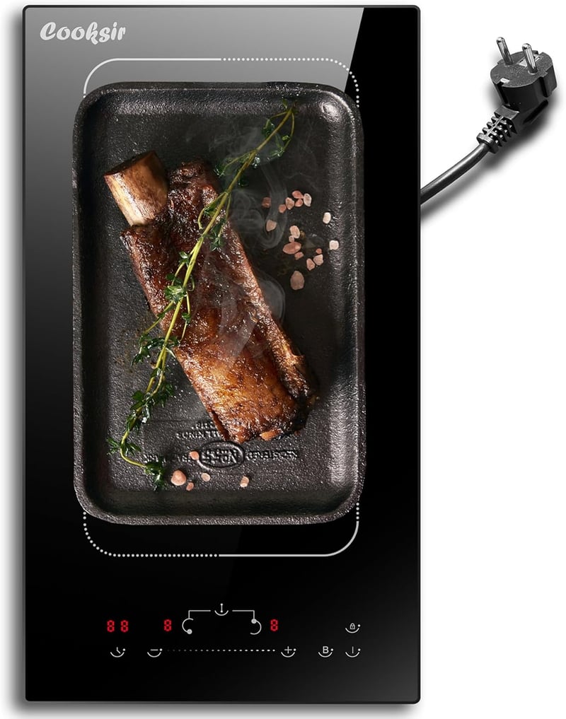 Cooksir Indukciós Főzőlap 2 Zónával - 3500W Teljesítmény, 29cm Beépíthető, Flexibilis Kombinált Zóna, Érintőgombos Vezérlés, Biztonsági Zár