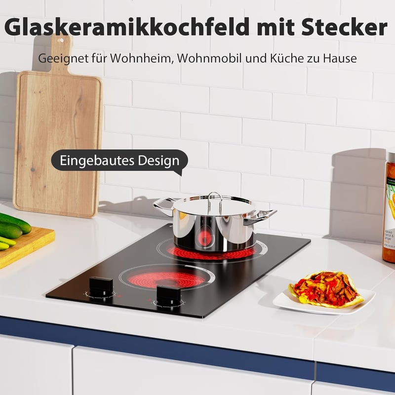 Cooksir Üvegkerámia Főzőlap 2 Égővel 30cm Dugaszolható 3000W