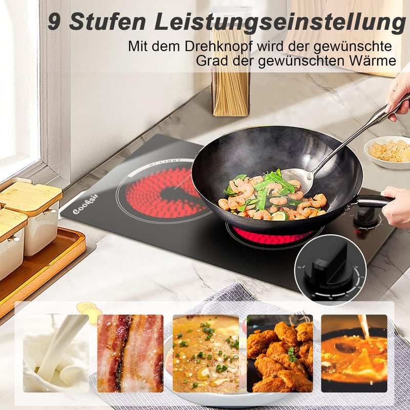 Cooksir Üvegkerámia Főzőlap 2 Égővel 30cm Dugaszolható 3000W